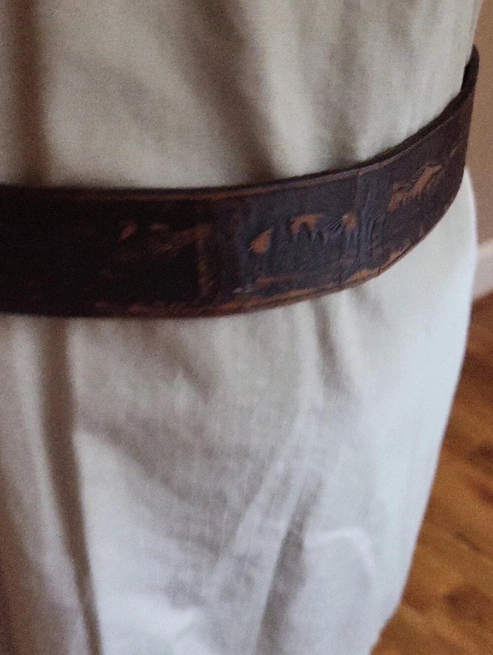 Classic Country Brown Leather Men's Belt with Silver Buckle, Size 34